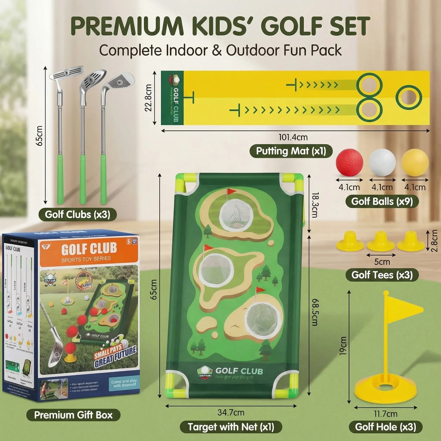 Indoor Golf Putting Mat with Adjustable Clubs Practice Set