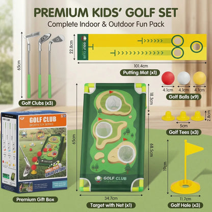 Indoor Golf Putting Mat with Adjustable Clubs Practice Set
