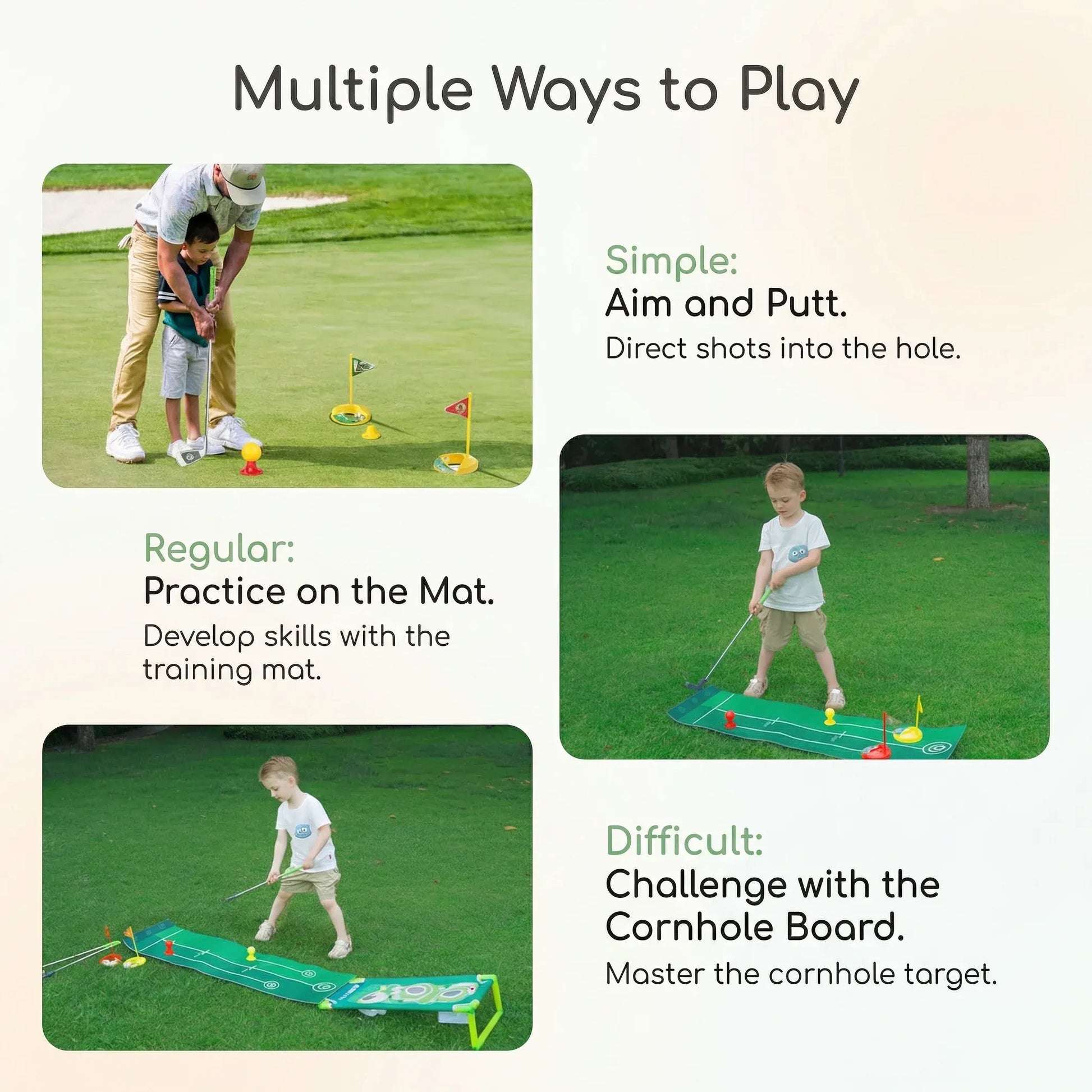Indoor Golf Putting Mat with Adjustable Clubs Practice Set