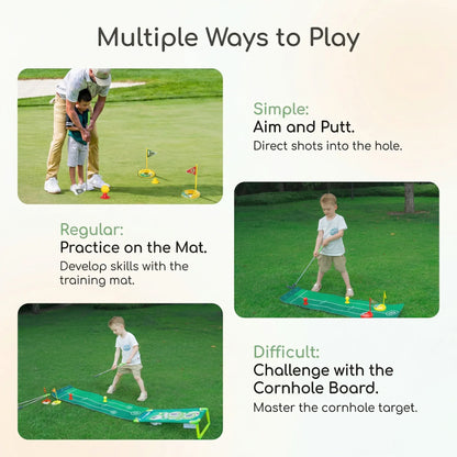 Indoor Golf Putting Mat with Adjustable Clubs Practice Set