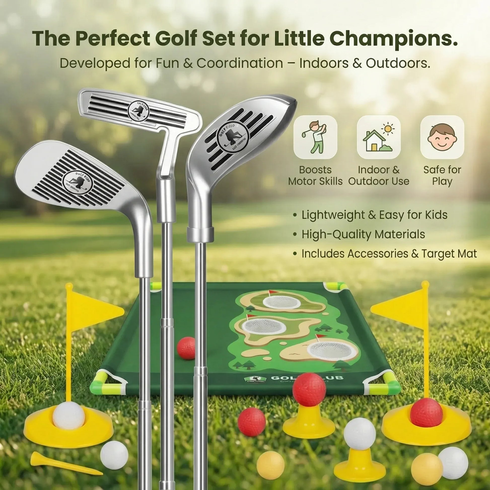 Indoor Golf Putting Mat with Adjustable Clubs Practice Set