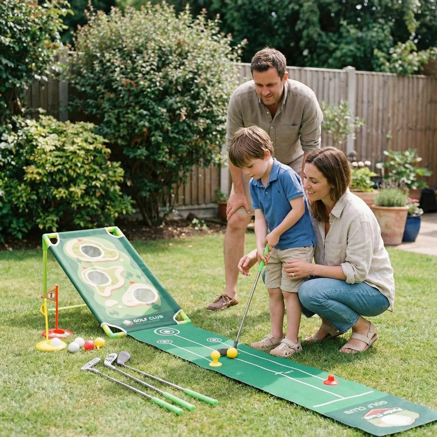 Indoor Golf Putting Mat with Adjustable Clubs Practice Set