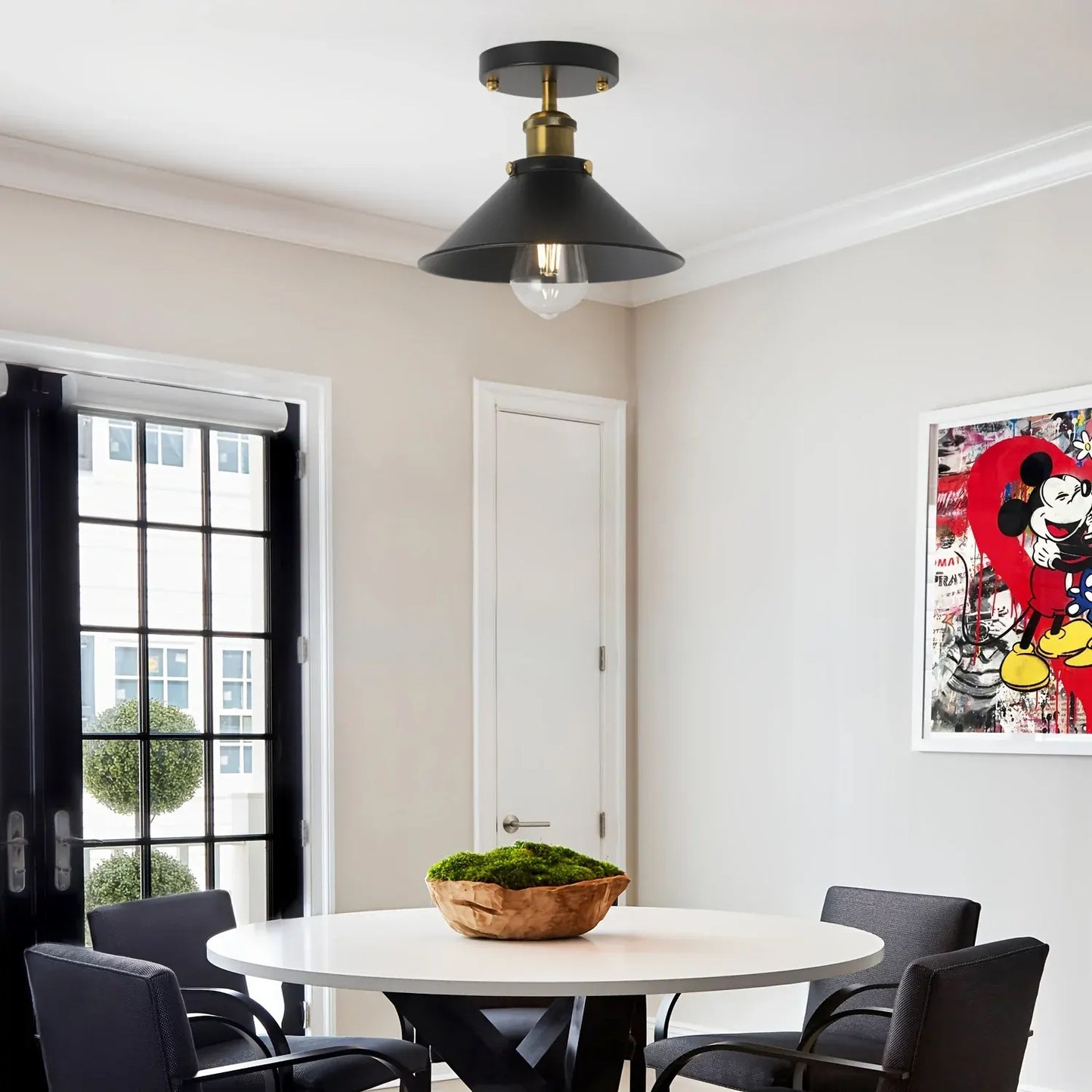 Industrial Black Semi-Flush Ceiling Light | Vintage Metal Pendant Fixture