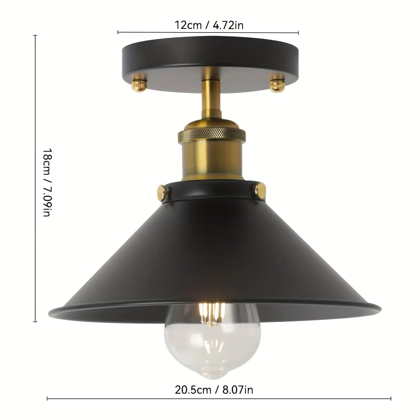 Industrial Black Semi-Flush Ceiling Light | Vintage Metal Pendant Fixture