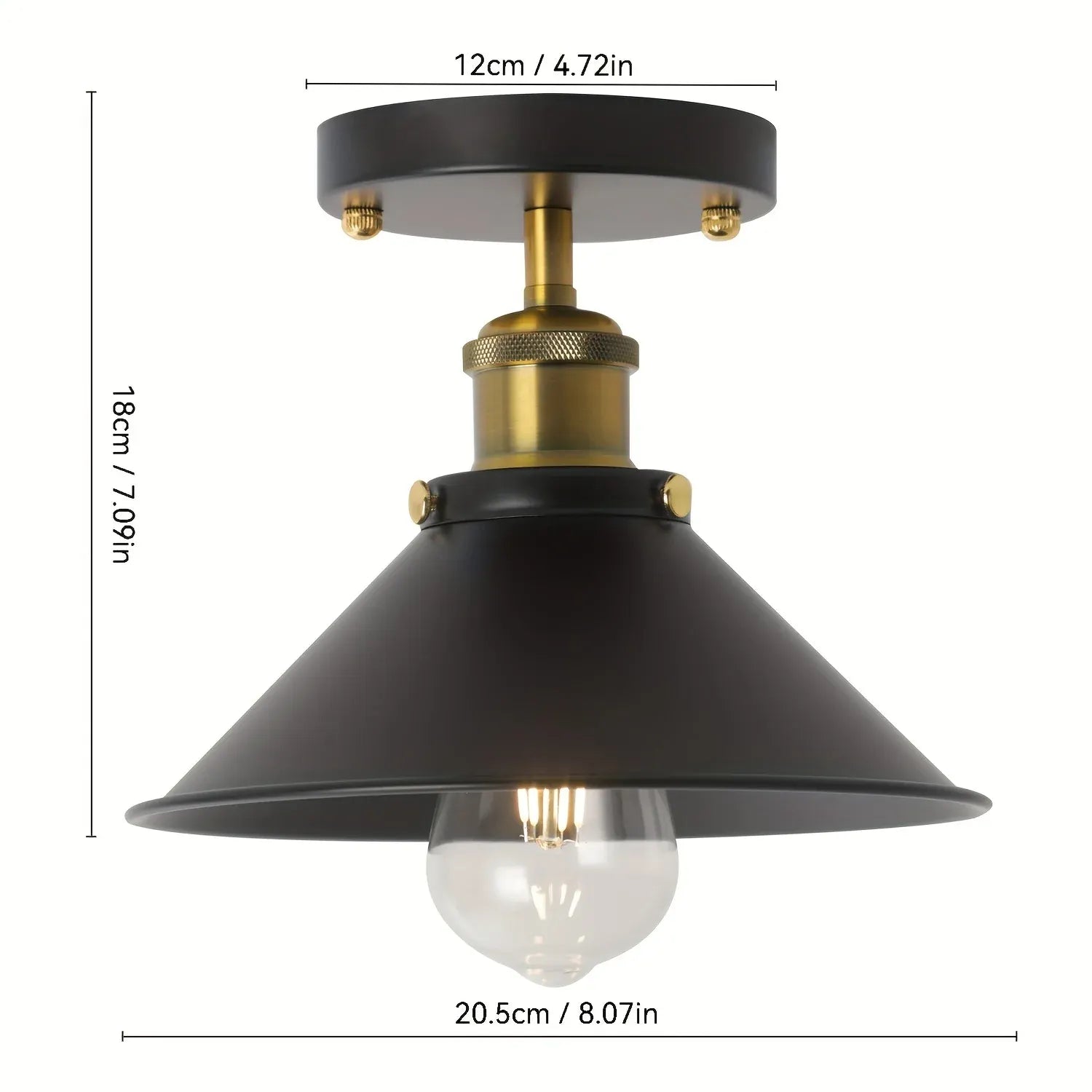 Industrial Black Semi-Flush Ceiling Light | Vintage Metal Pendant Fixture