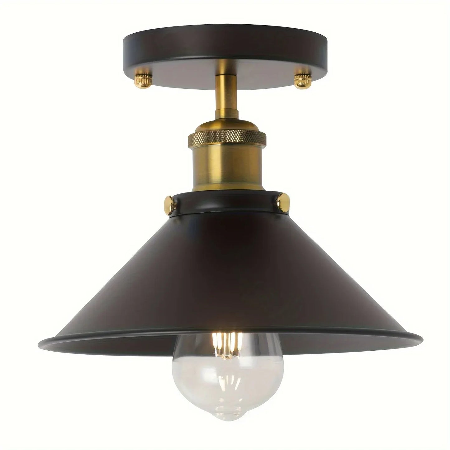 Industrial Black Semi-Flush Ceiling Light | Vintage Metal Pendant Fixture