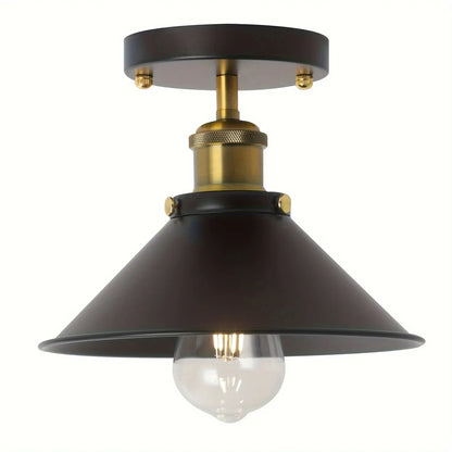 Industrial Black Semi-Flush Ceiling Light | Vintage Metal Pendant Fixture