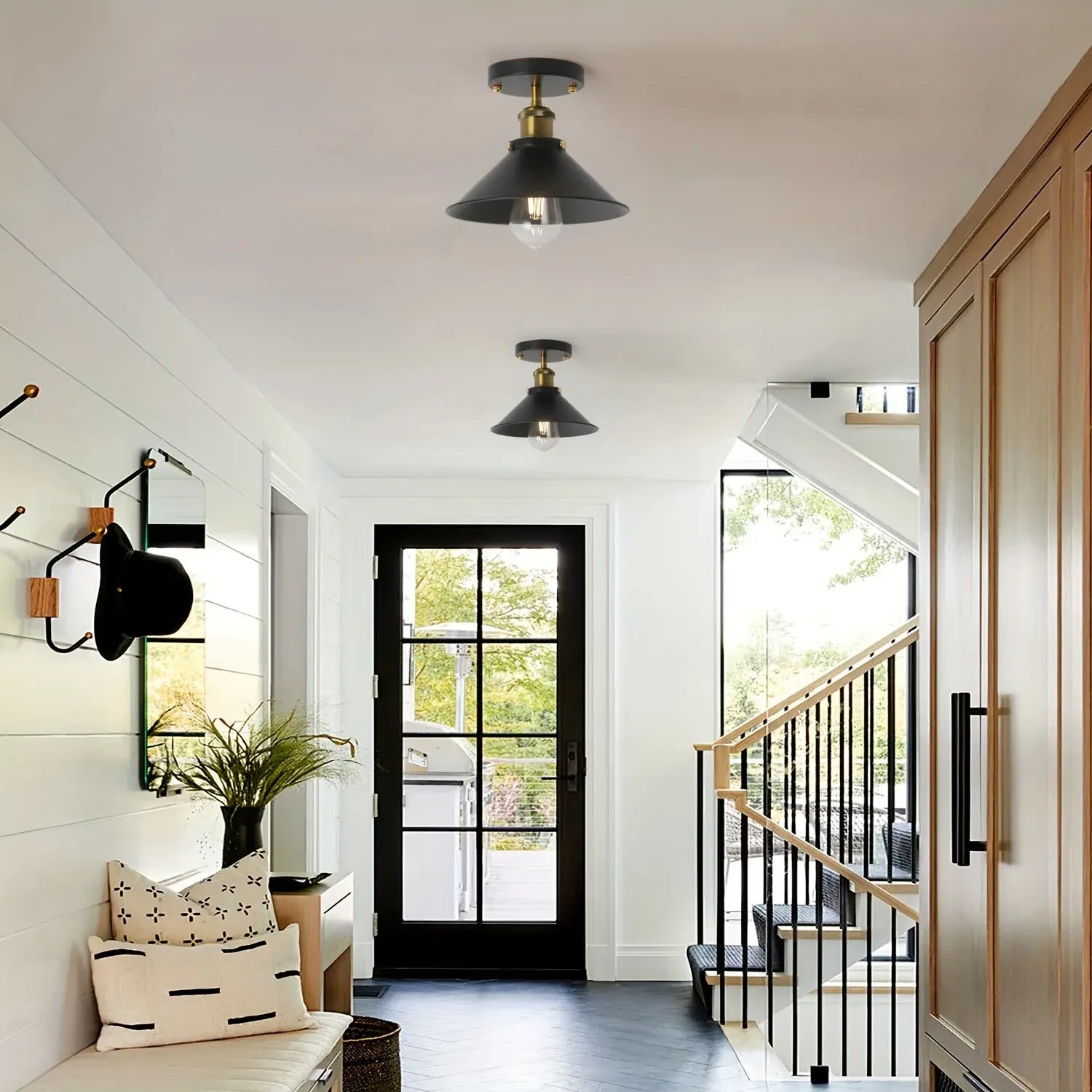 Industrial Black Semi-Flush Ceiling Light | Vintage Metal Pendant Fixture