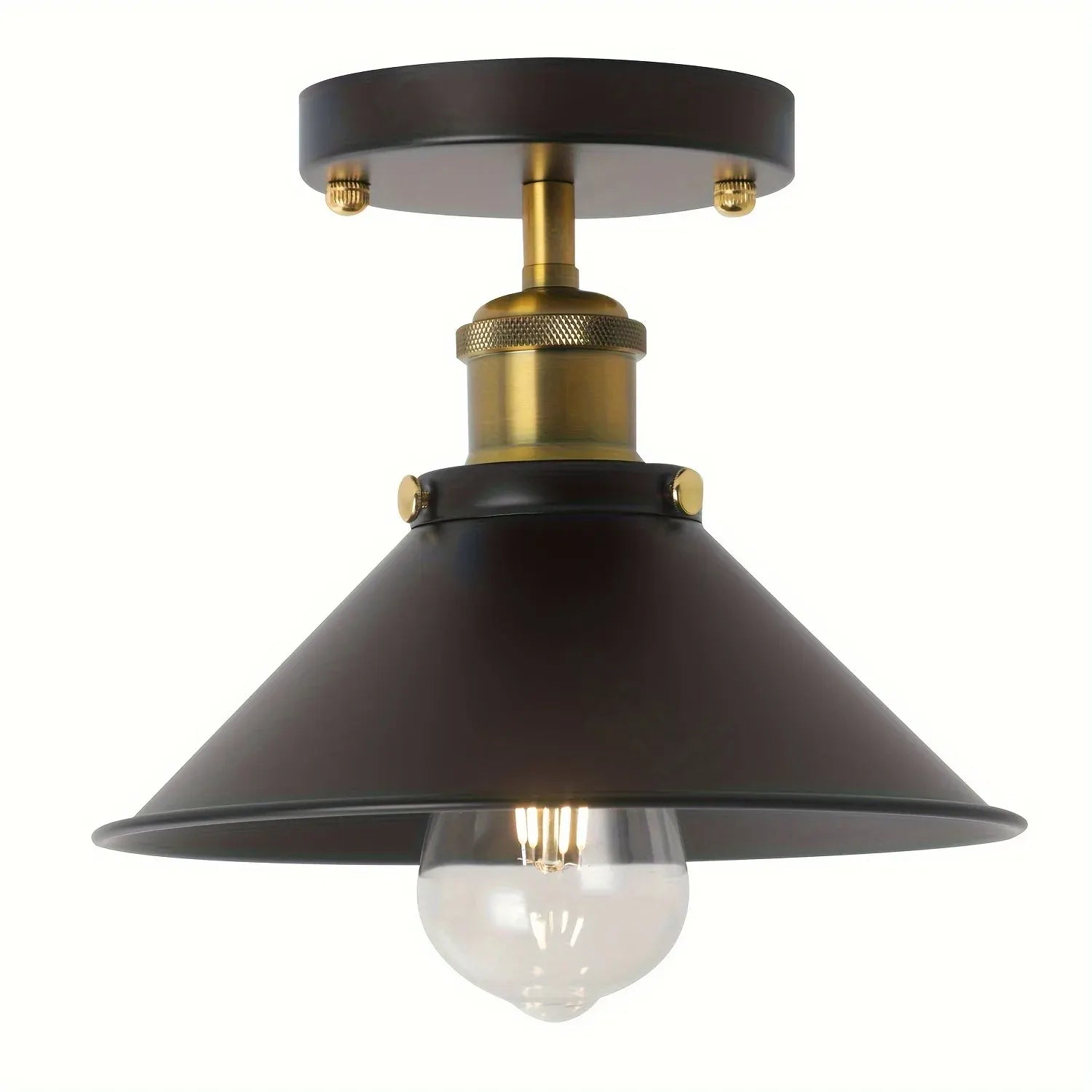 Industrial Black Semi-Flush Ceiling Light | Vintage Metal Pendant Fixture