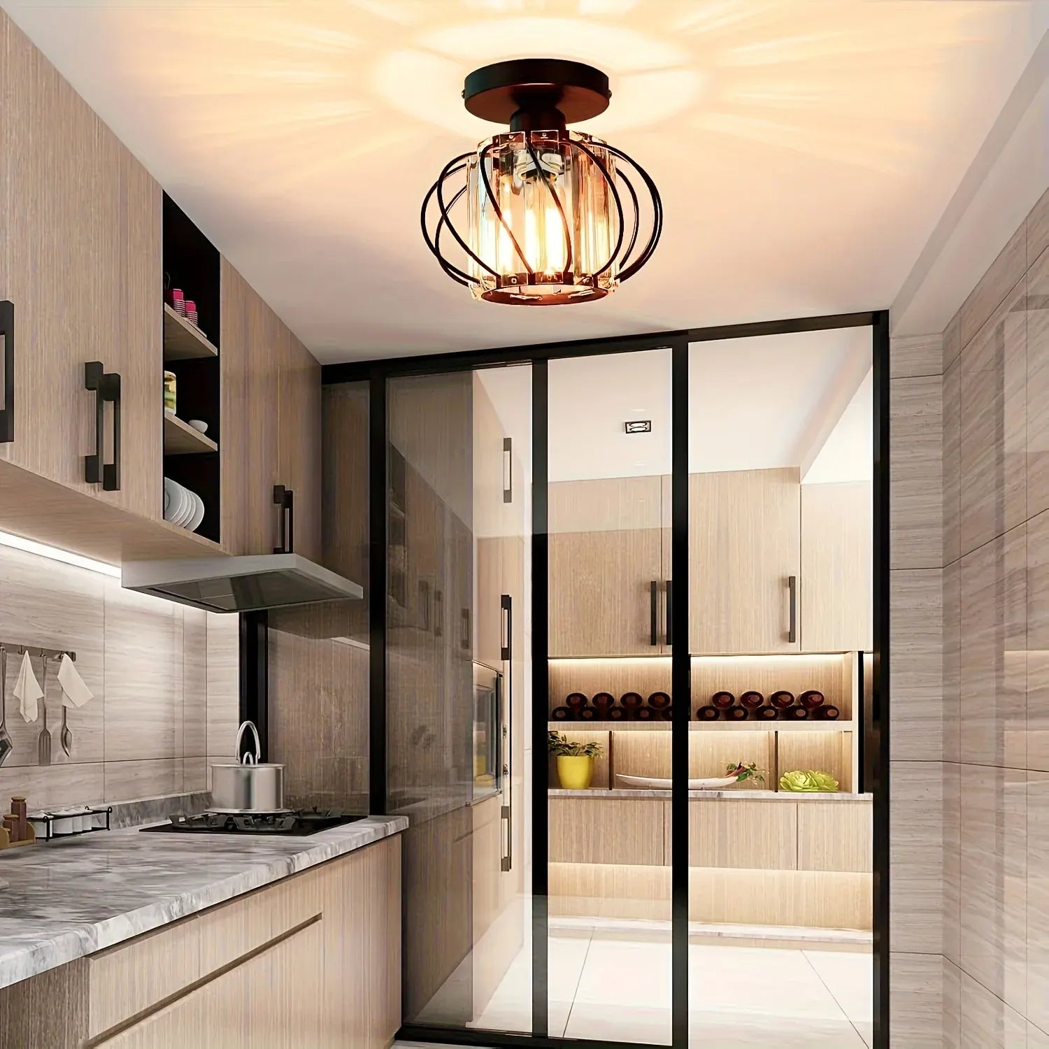 Industrial Cage Semi Flush Mount Ceiling Light Fixture – Modern Elegant Design