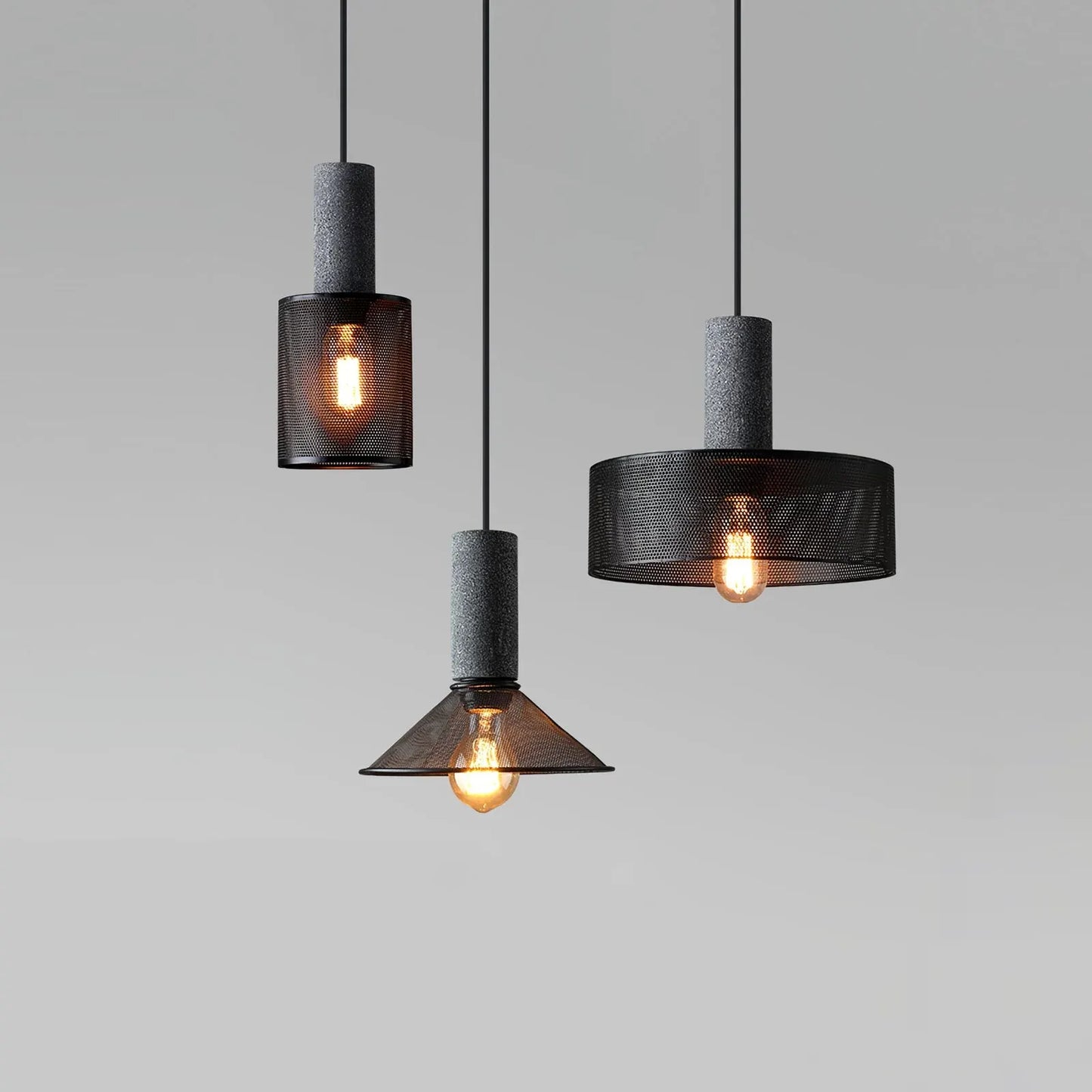 Industrial Concrete Pendant Light with LED Hanging Fixture