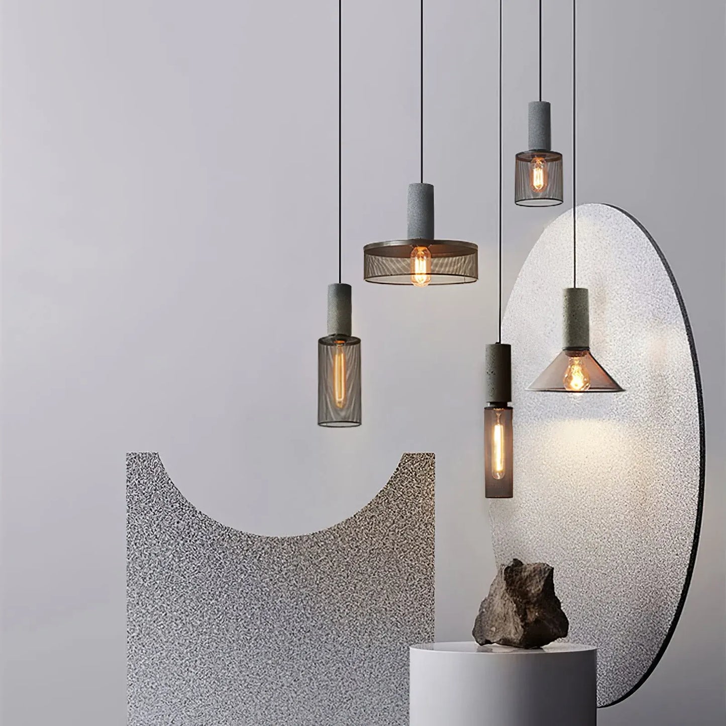 Industrial Concrete Pendant Light with LED Hanging Fixture