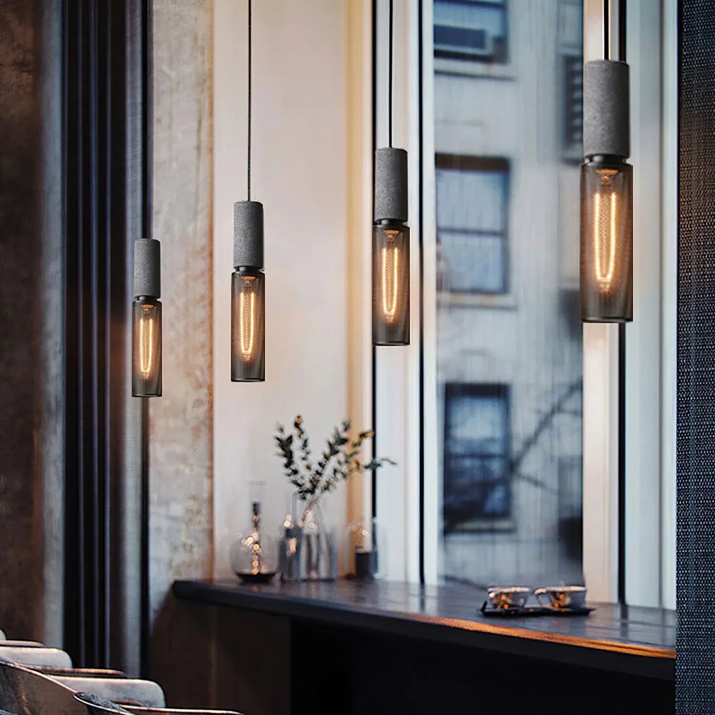 Industrial Concrete Pendant Light with LED Hanging Fixture