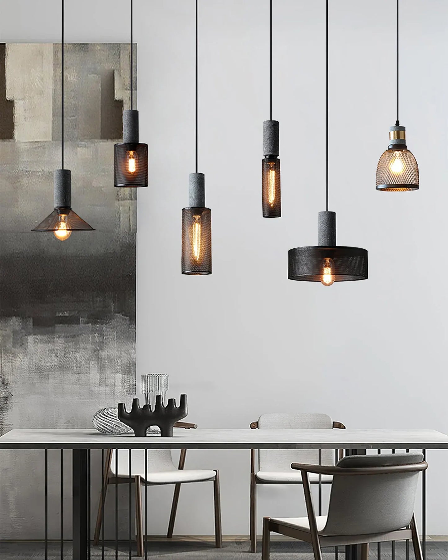 Industrial Concrete Pendant Light with LED Hanging Fixture