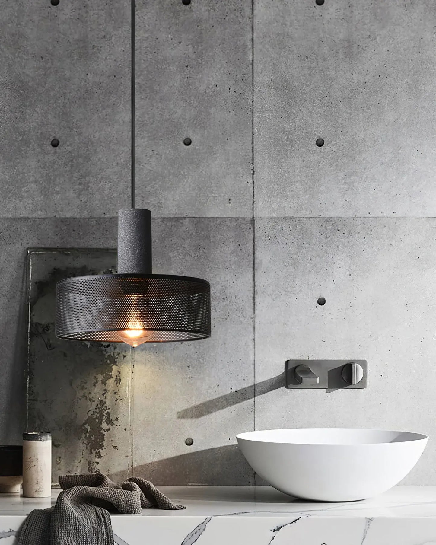 Industrial Concrete Pendant Light with LED Hanging Fixture