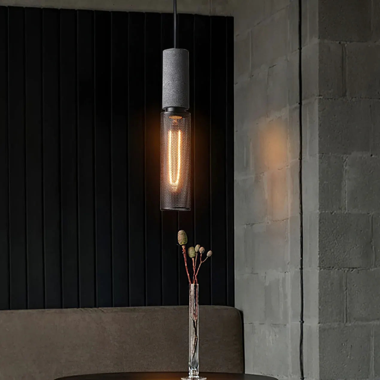 Industrial Concrete Pendant Light with LED Hanging Fixture