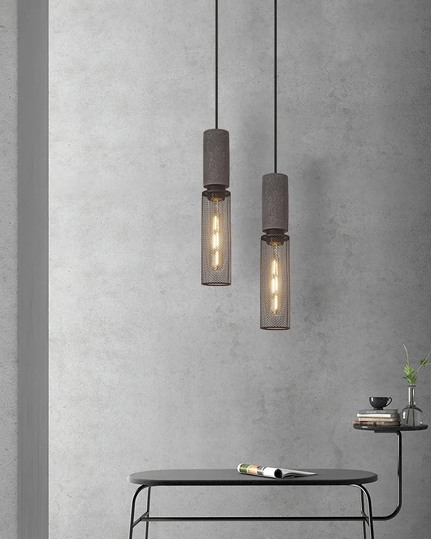 Industrial Concrete Pendant Light with LED Hanging Fixture