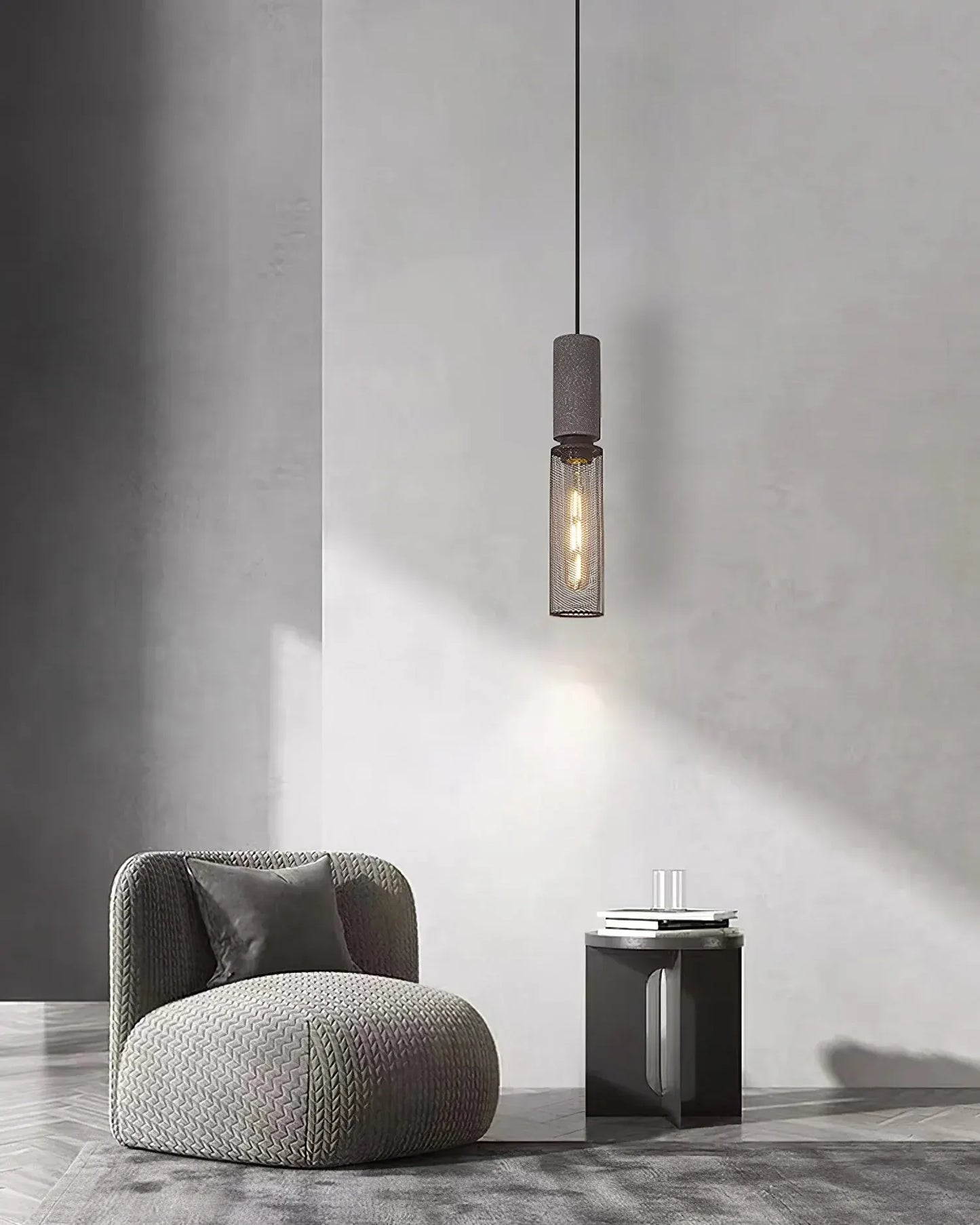 Industrial Concrete Pendant Light with LED Hanging Fixture