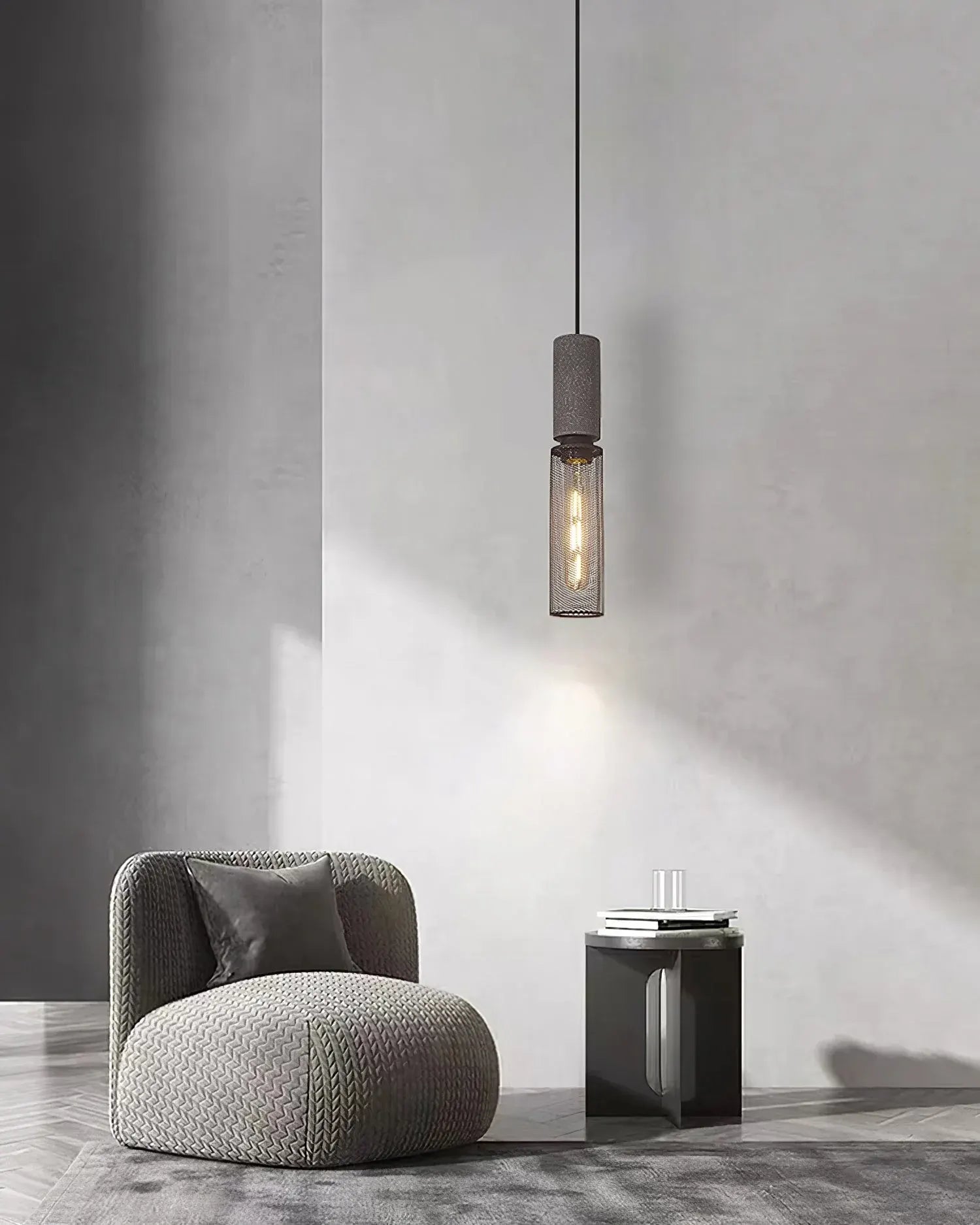 Industrial Concrete Pendant Light with LED Hanging Fixture
