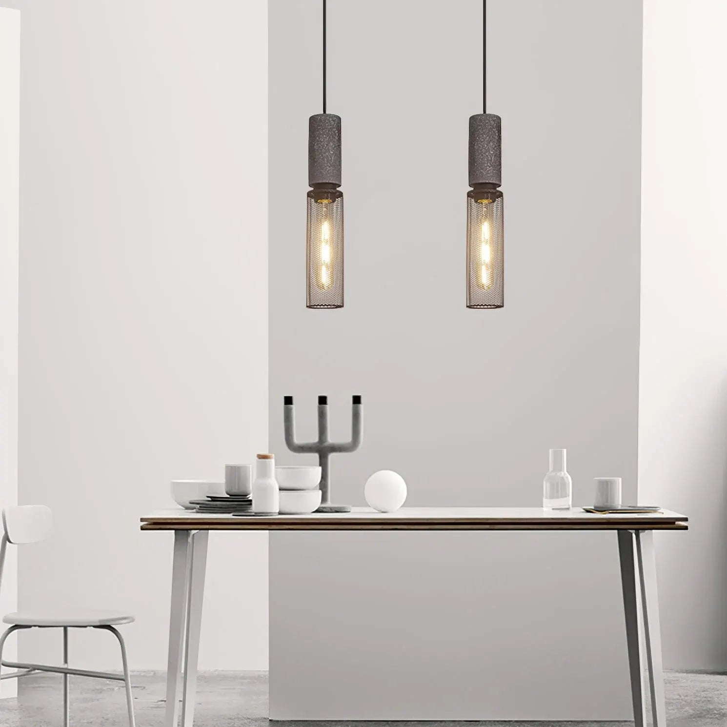 Industrial Concrete Pendant Light with LED Hanging Fixture