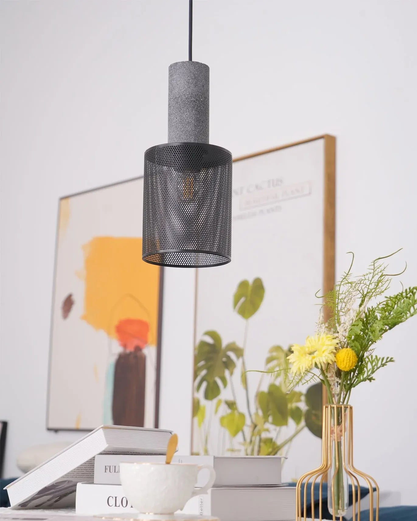 Industrial Concrete Pendant Light with LED Hanging Fixture