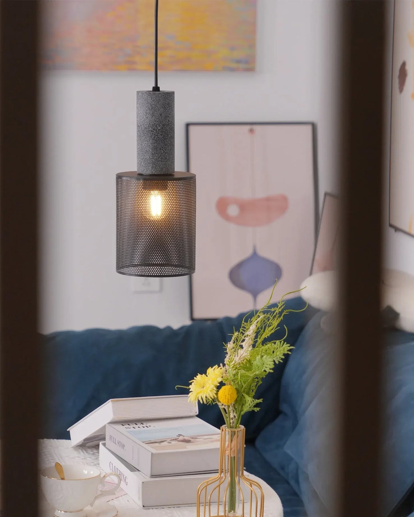 Industrial Concrete Pendant Light with LED Hanging Fixture
