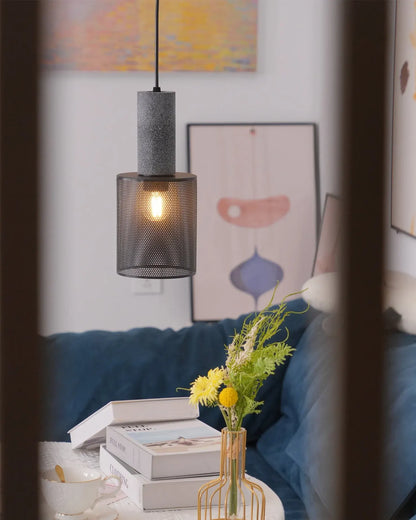 Industrial Concrete Pendant Light with LED Hanging Fixture
