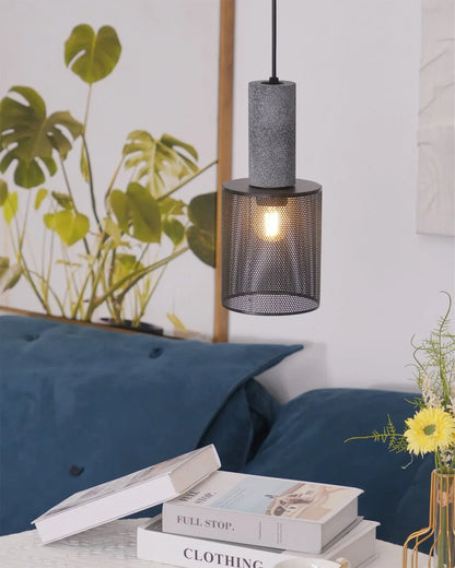 Industrial Concrete Pendant Light with LED Hanging Fixture