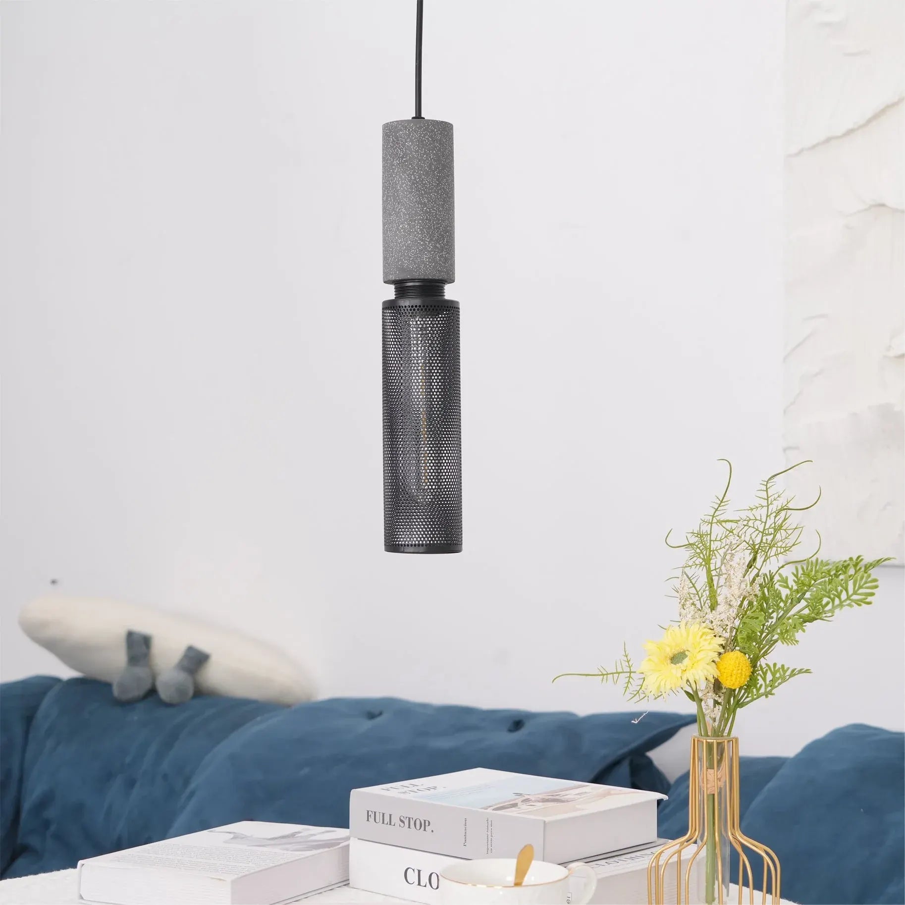 Industrial Concrete Pendant Light with LED Hanging Fixture
