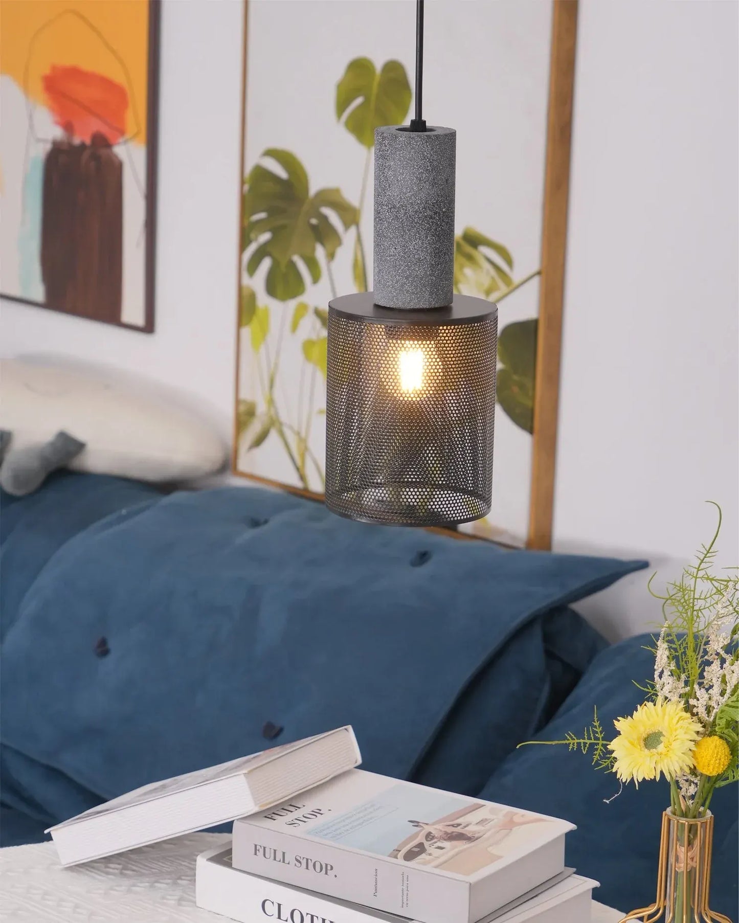 Industrial Concrete Pendant Light with LED Hanging Fixture