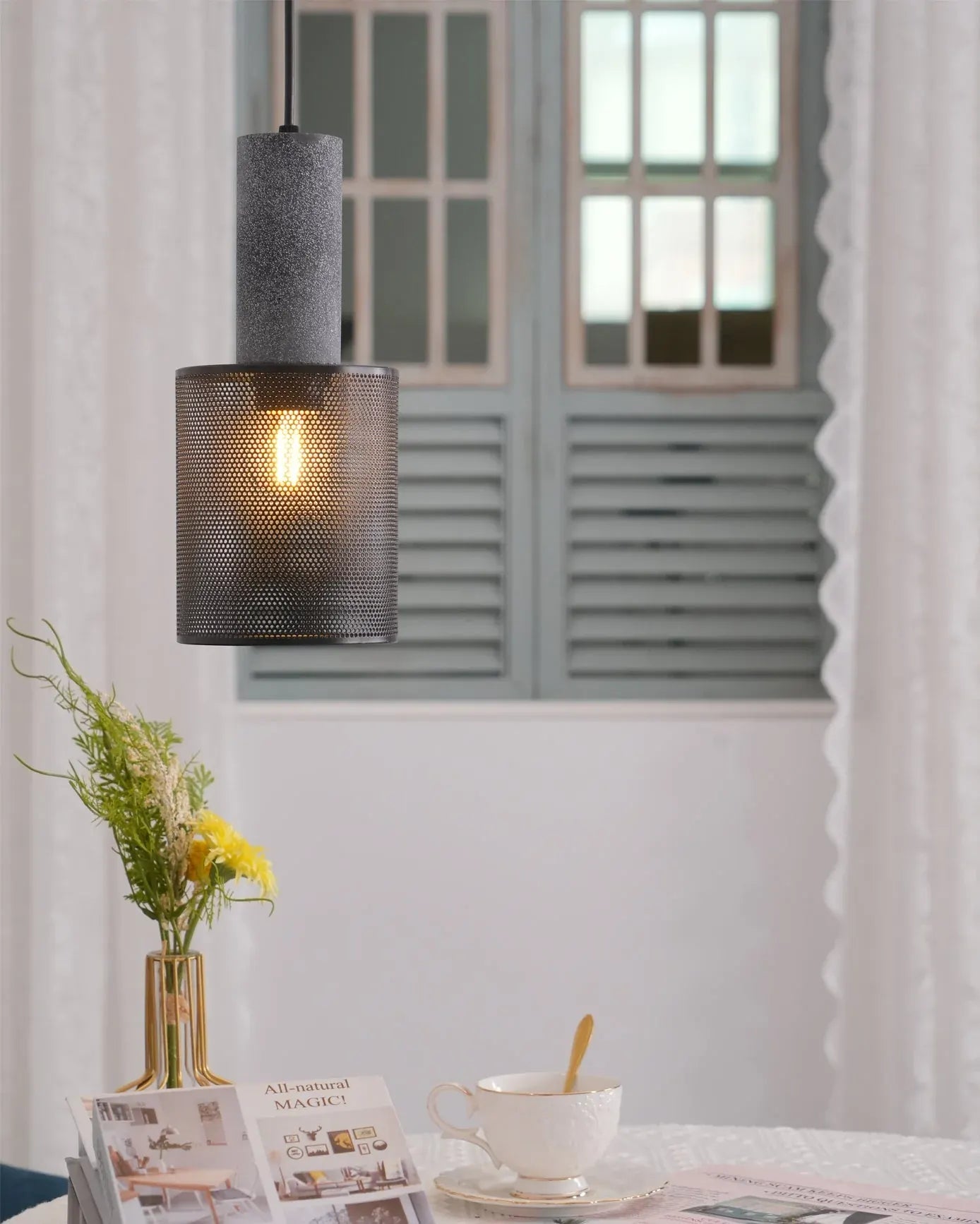 Industrial Concrete Pendant Light with LED Hanging Fixture