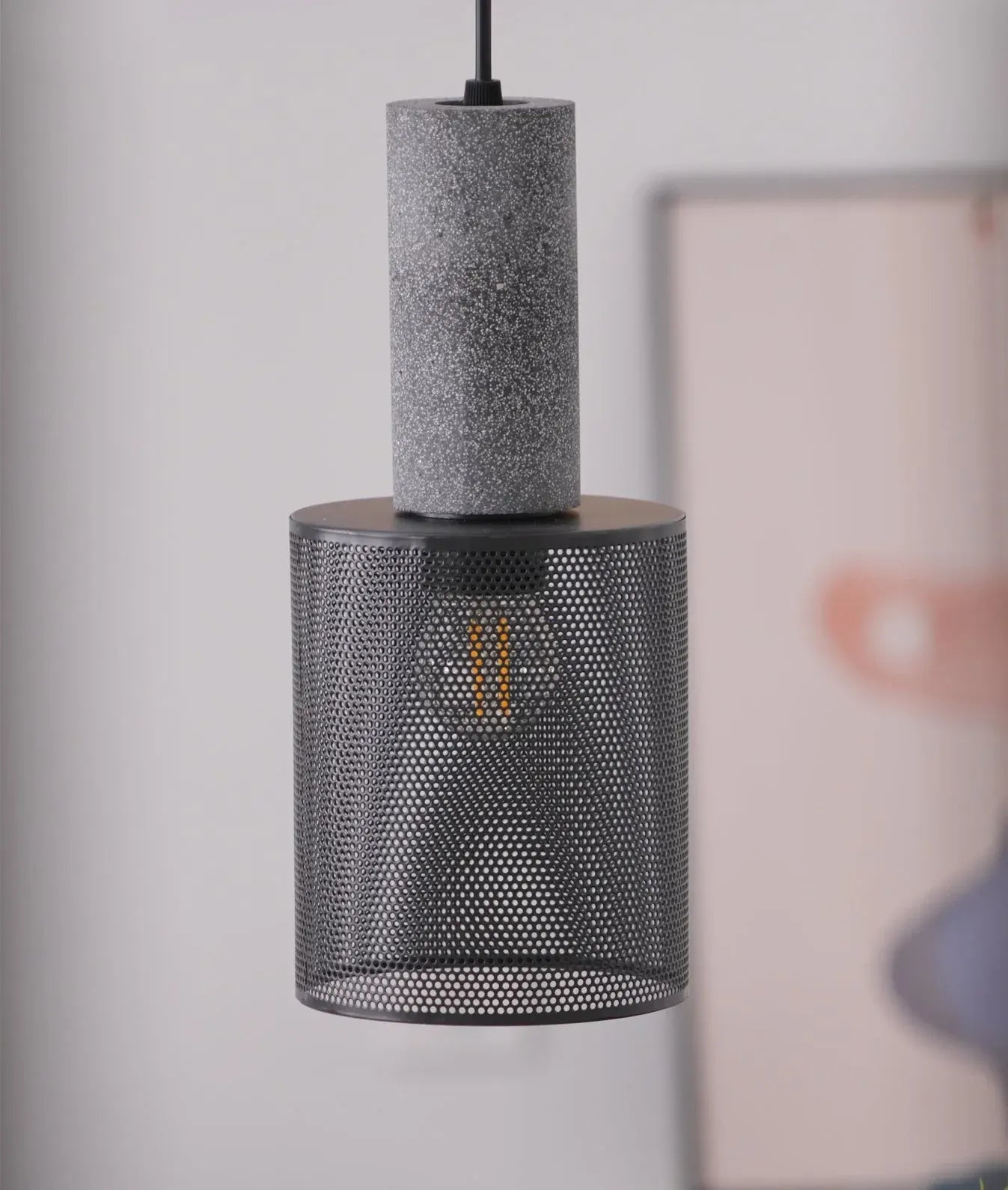 Industrial Concrete Pendant Light with LED Hanging Fixture
