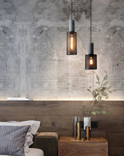 Industrial Concrete Pendant Light with LED Hanging Fixture
