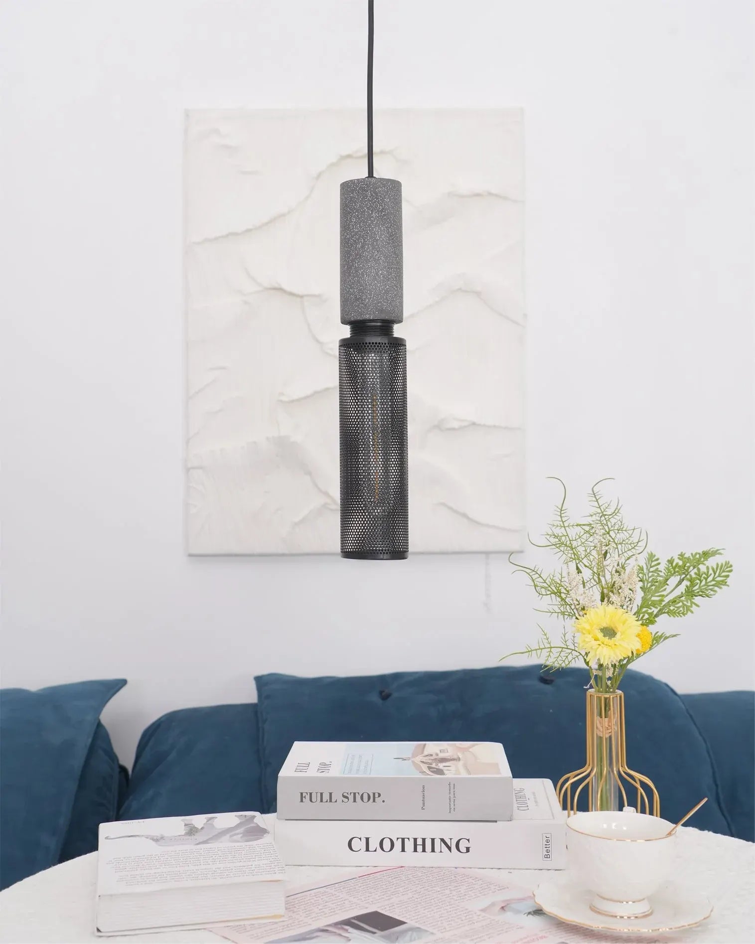 Industrial Concrete Pendant Light with LED Hanging Fixture