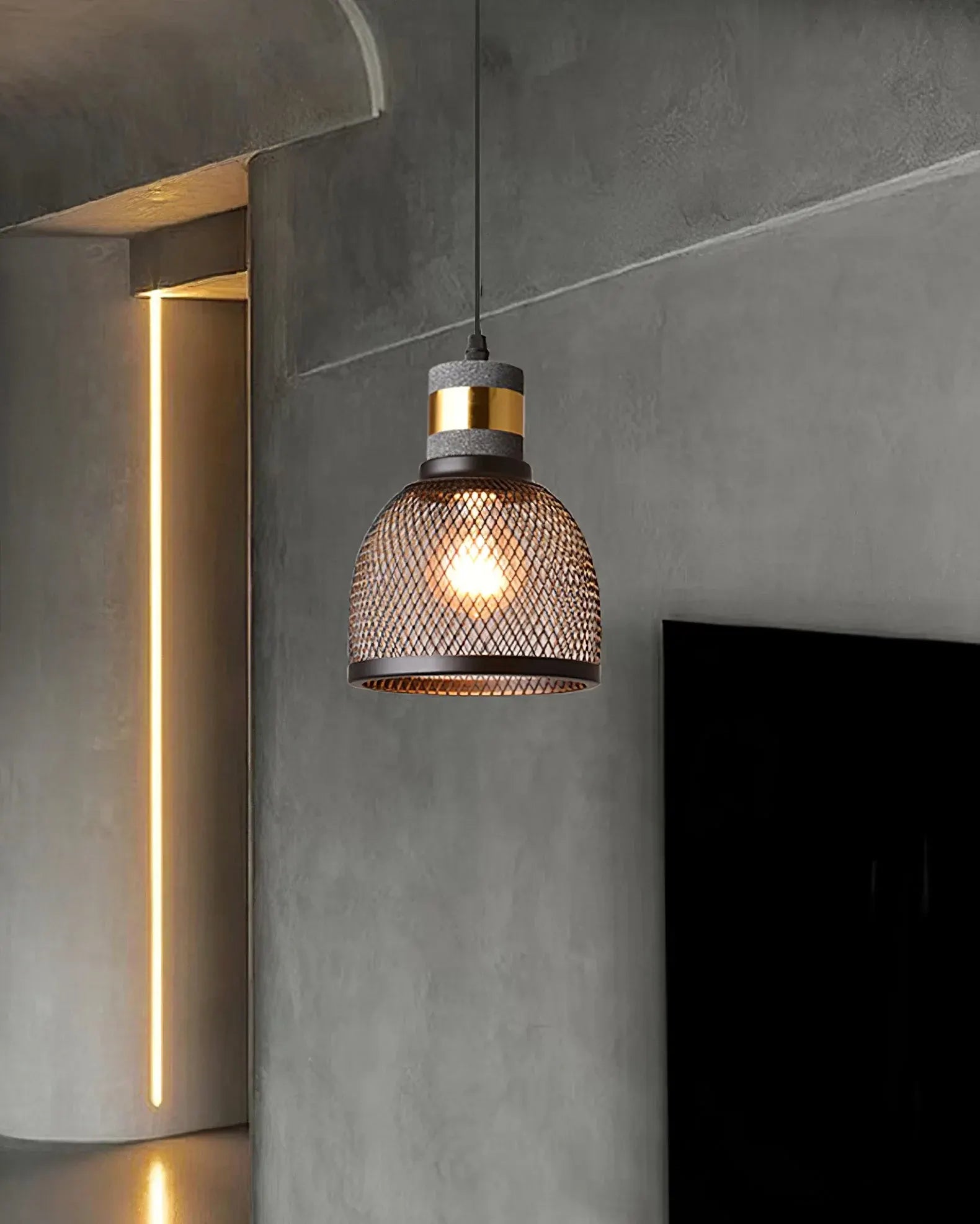 Industrial Concrete Pendant Light with LED Hanging Fixture