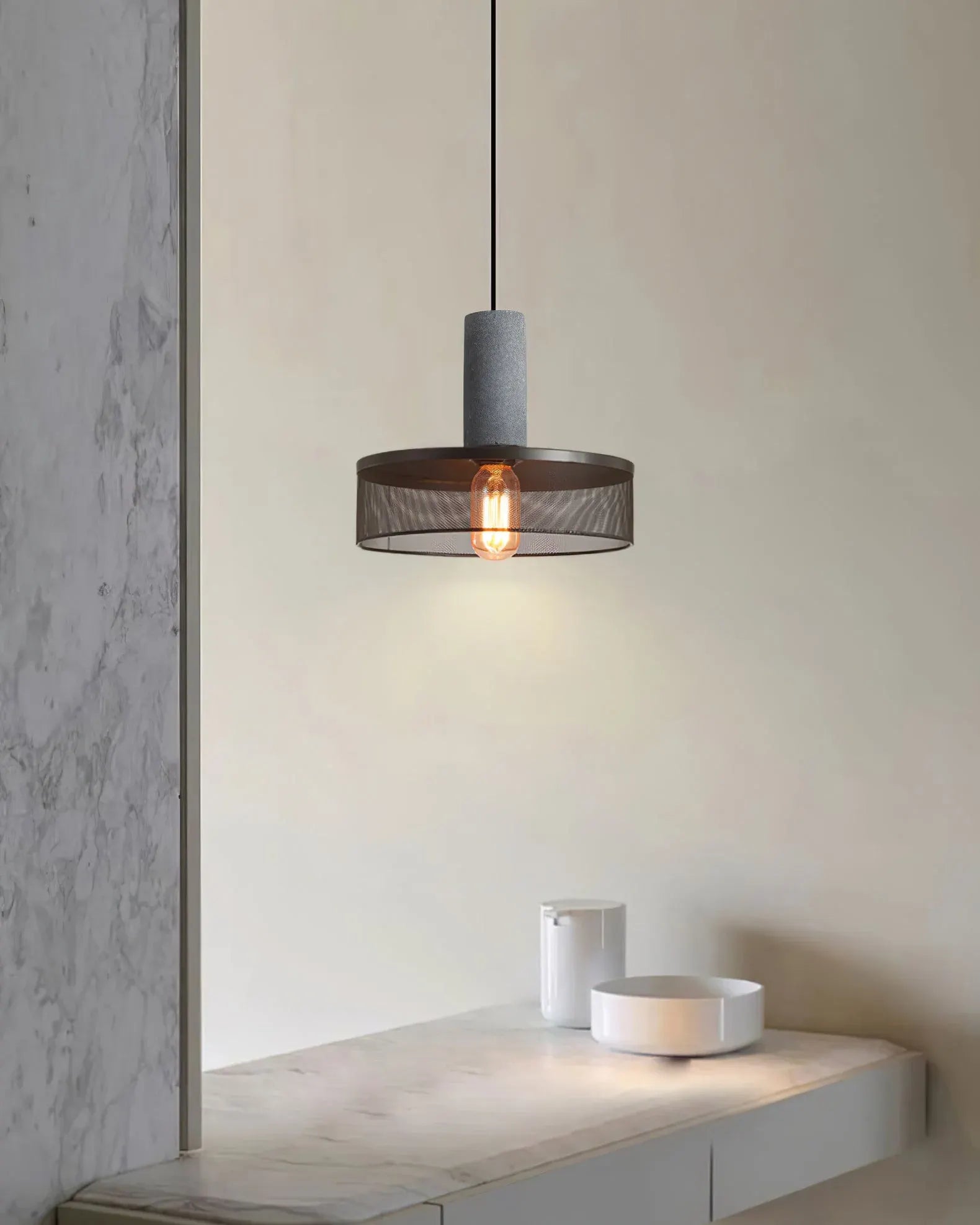 Industrial Concrete Pendant Light with LED Hanging Fixture