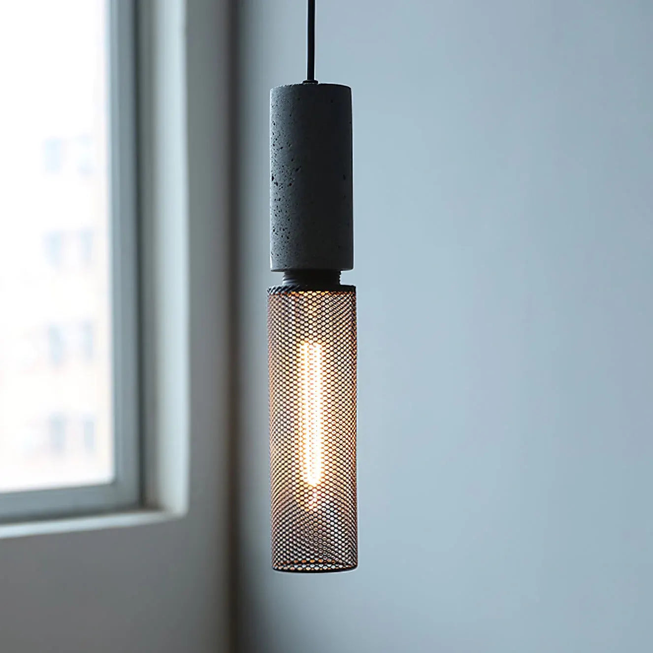 Industrial Concrete Pendant Light with LED Hanging Fixture