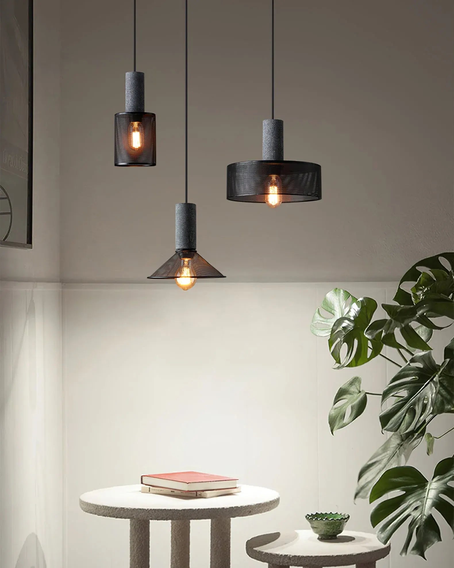 Industrial Concrete Pendant Light with LED Hanging Fixture
