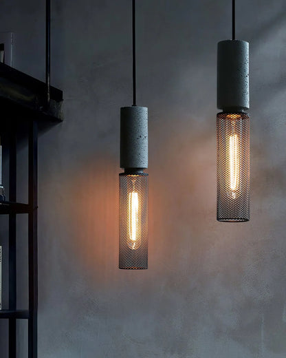 Industrial Concrete Pendant Light with LED Hanging Fixture