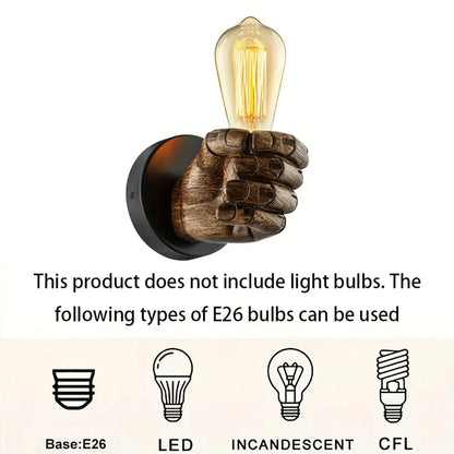 Industrial Resin Hand Sconce - E26 Wall Mount Light Fixture