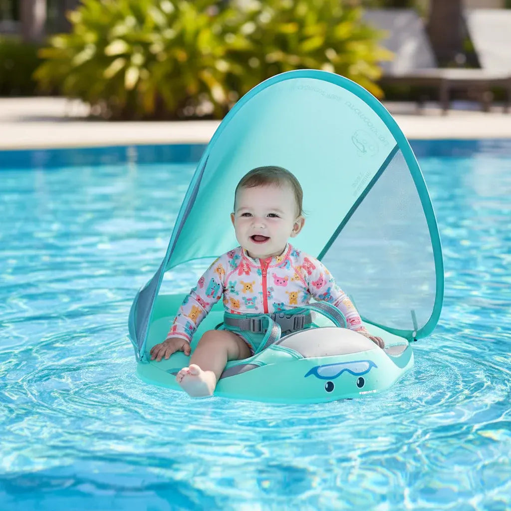 Infant Swim Ring with Safety Harness and Sun Canopy Pool Float