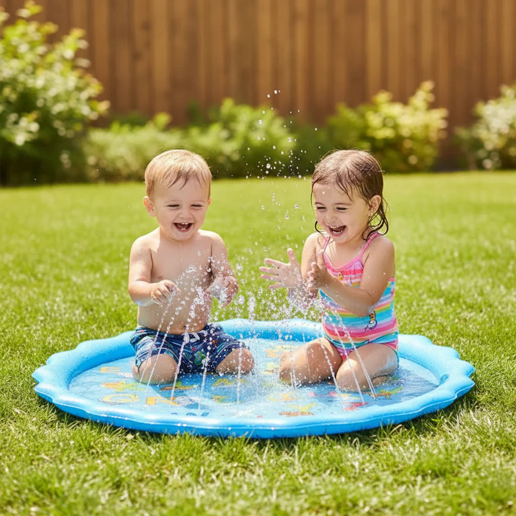 Inflatable Splash Pad Kids Water Play Mat with Animal & Letter Print Design