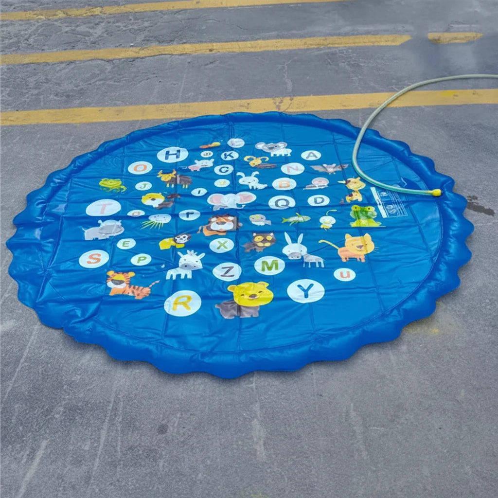 Inflatable Splash Pad Kids Water Play Mat with Animal & Letter Print Design