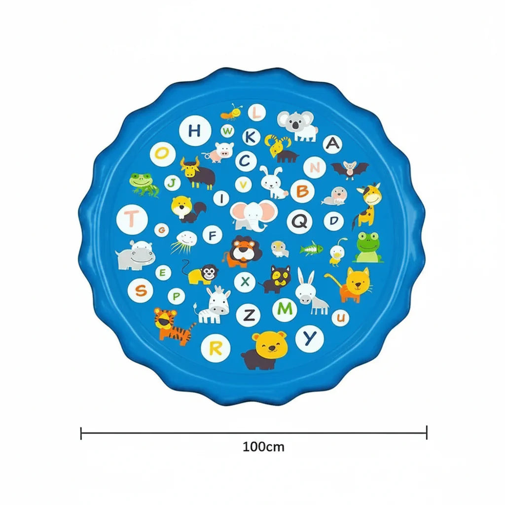 Inflatable Splash Pad Kids Water Play Mat with Animal & Letter Print Design