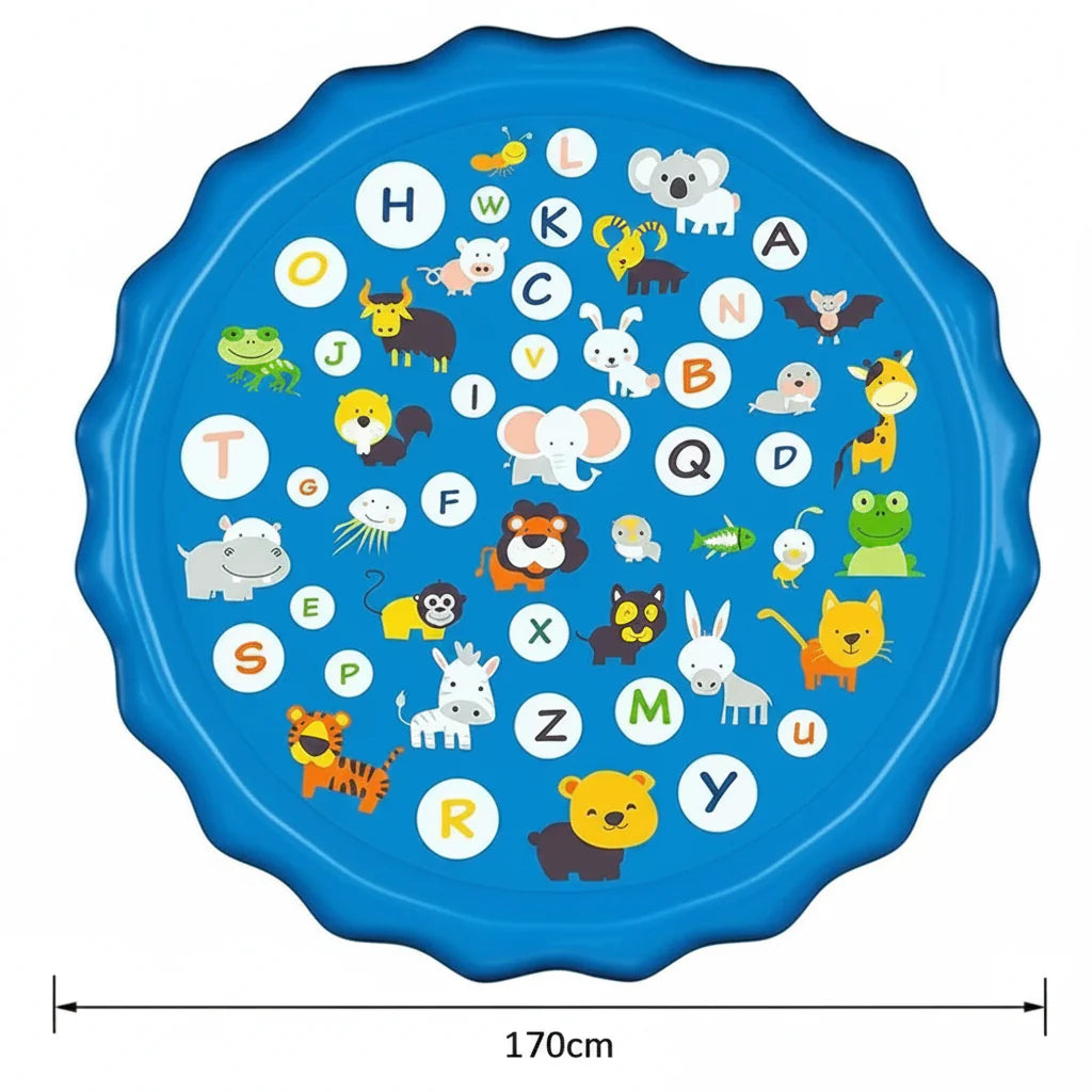 Inflatable Splash Pad Kids Water Play Mat with Animal & Letter Print Design