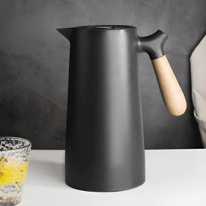 Insulated Thermal Carafe with Wooden Handle Beverage Dispenser