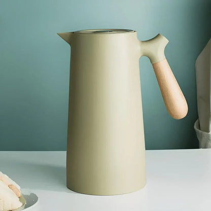 Insulated Thermal Carafe with Wooden Handle Beverage Dispenser