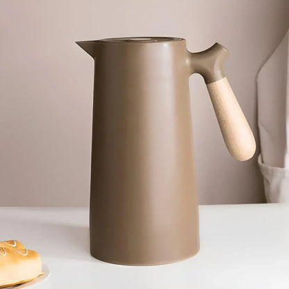 Insulated Thermal Carafe with Wooden Handle Beverage Dispenser