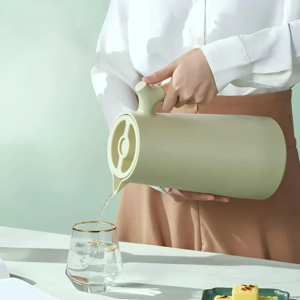 Insulated Thermal Carafe with Wooden Handle Beverage Dispenser