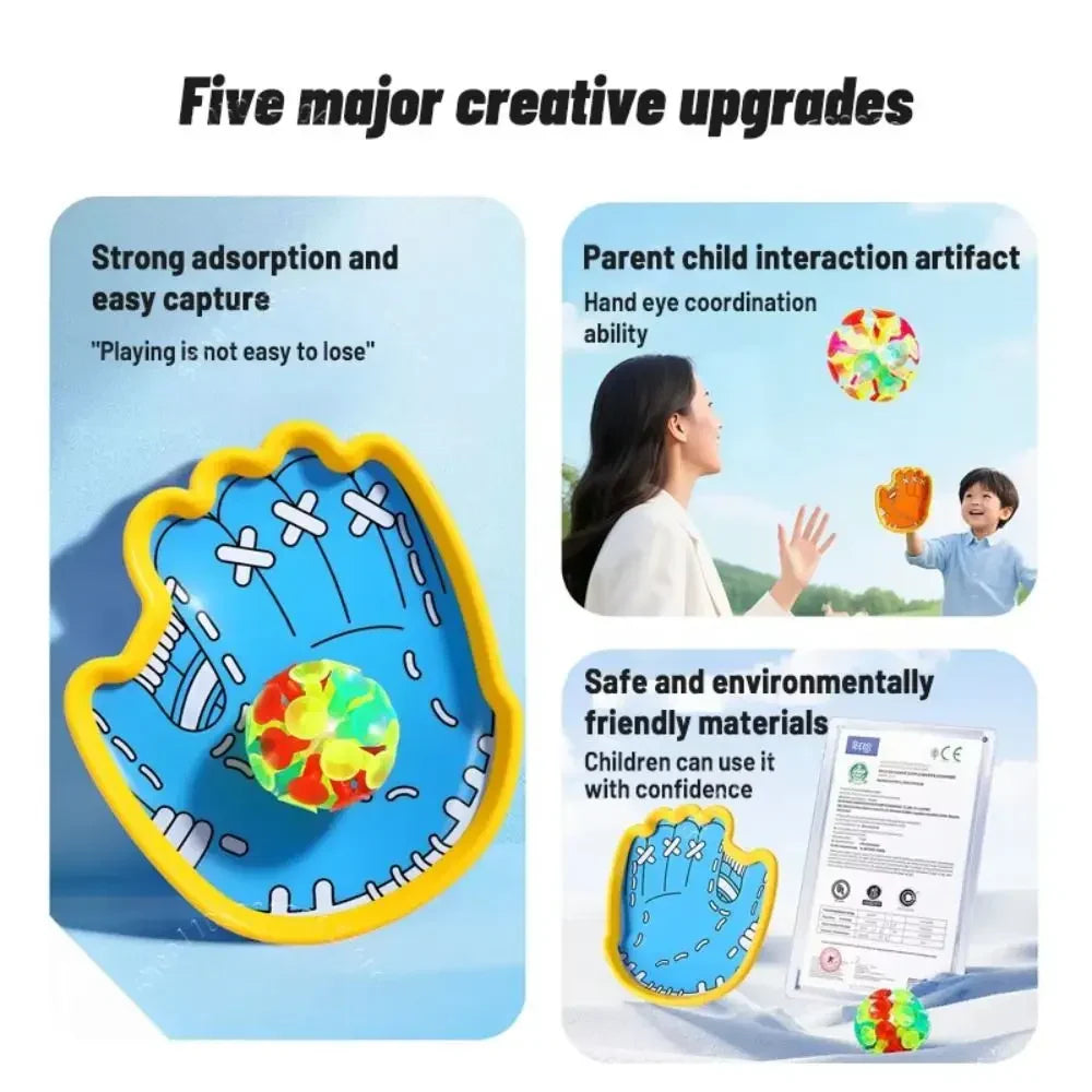 Interactive Catch Game with Suction Cup Balls and Paddle Gloves